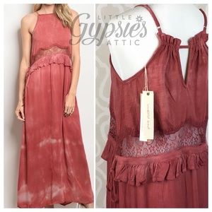 Sarina Mineral Wash and Lace Maxi Dress